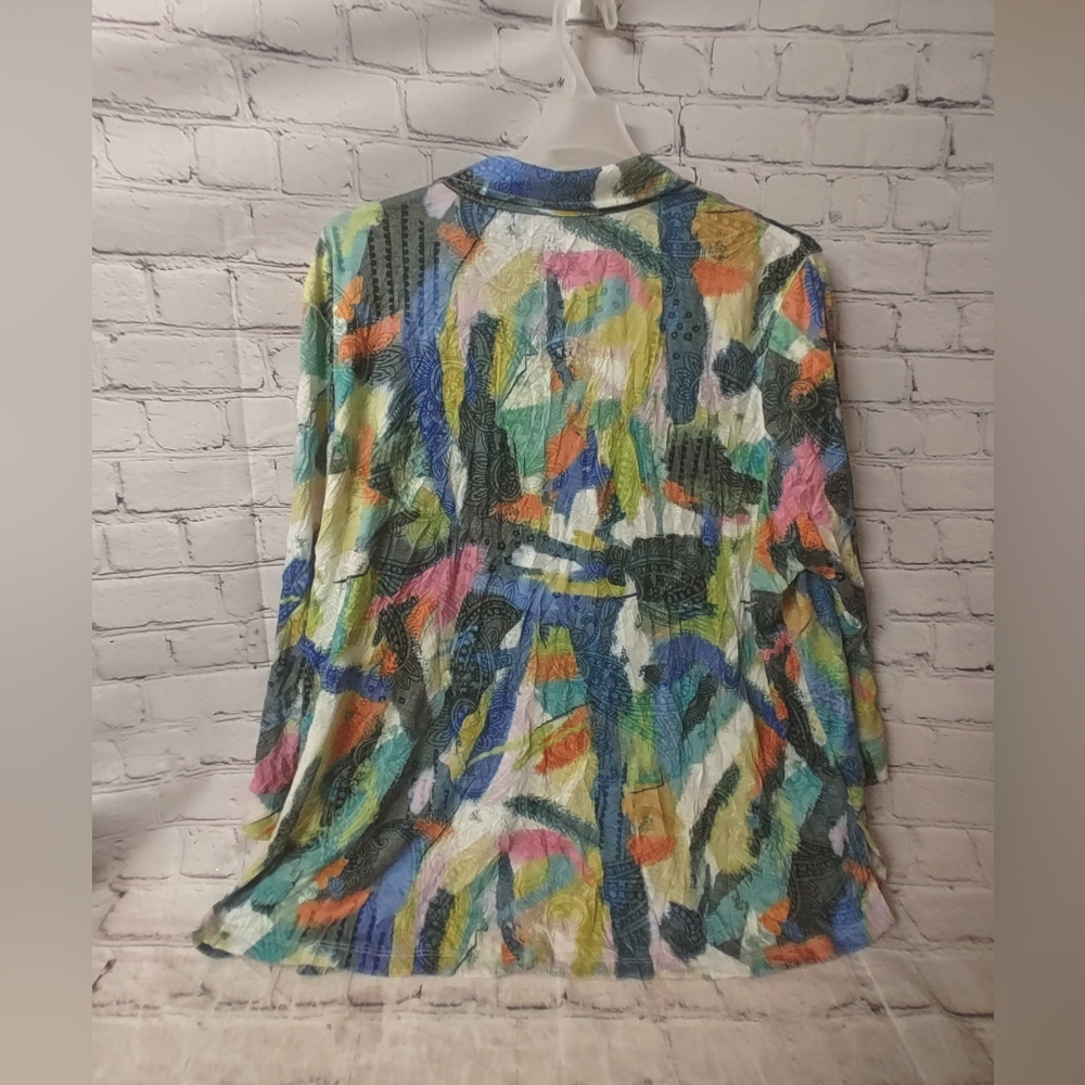 Ali Miles 3X Colorful Watercolor Ornate Button Down Blouse Artsy - Picture 2 of 14